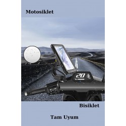 Motosiklet Gidon ve Bisiklet Aynasına Takılan Fuchsia Siyah Telefon Tutucusu